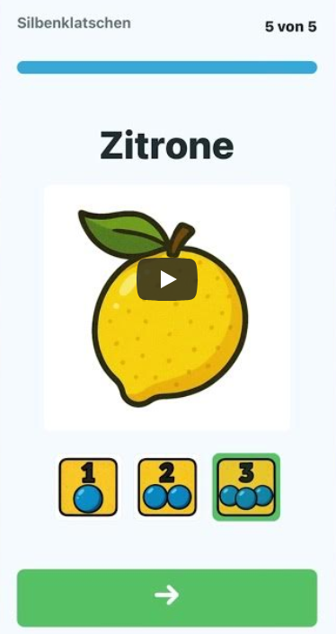 Silbenklatsch-Aufgabe mit einer Zitrone in der Sprechfit-App