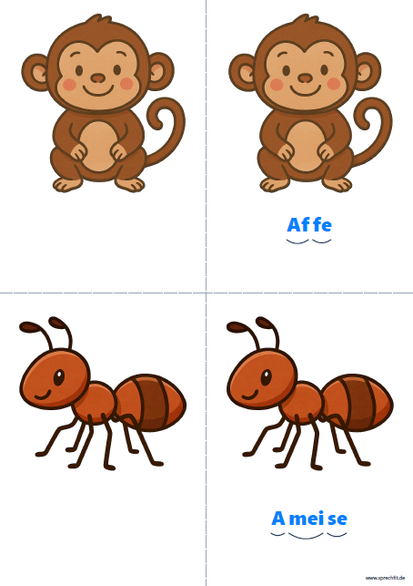 Vorschau Silbenkarte Affe und Ameise