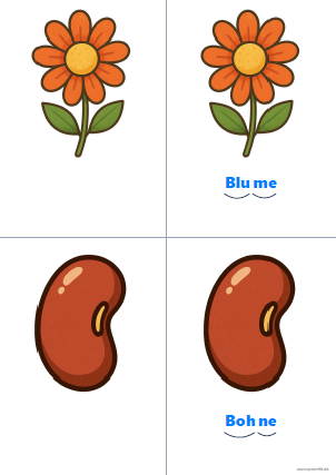 Vorschau Silbenkarte Blume und Bohne
