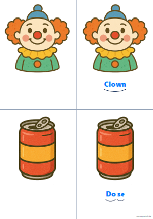 Vorschau Silbenkarte Clown und Dose