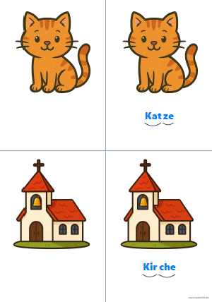 Vorschau Silbenkarte Katze und Kirche