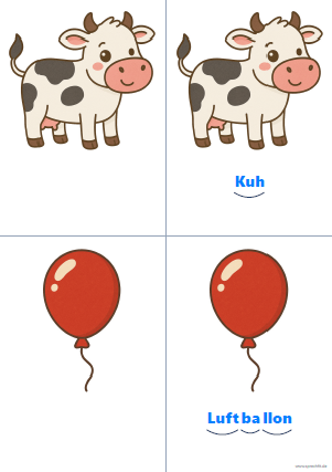 Vorschau Silbenkarte Kuh und Luftballon