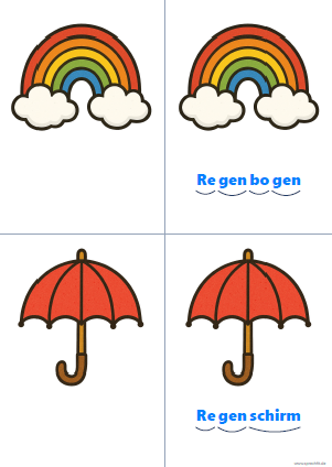 Vorschau Silbenkarte Regenbogen und Regenschirm