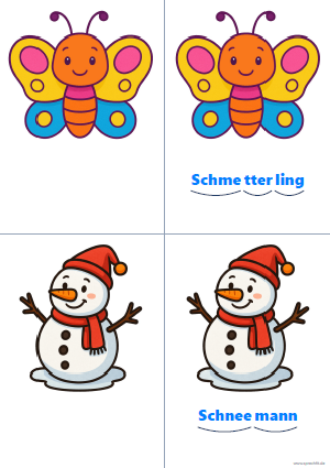 Vorschau Silbenkarte Schmetterling und Schneemann