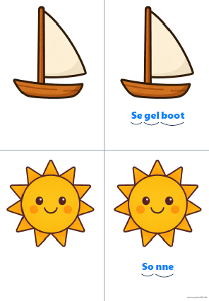 Vorschau Silbenkarte Segelboot und Sonne