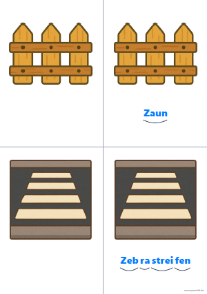 Vorschau Silbenkarte Zaun und Zebrastreifen