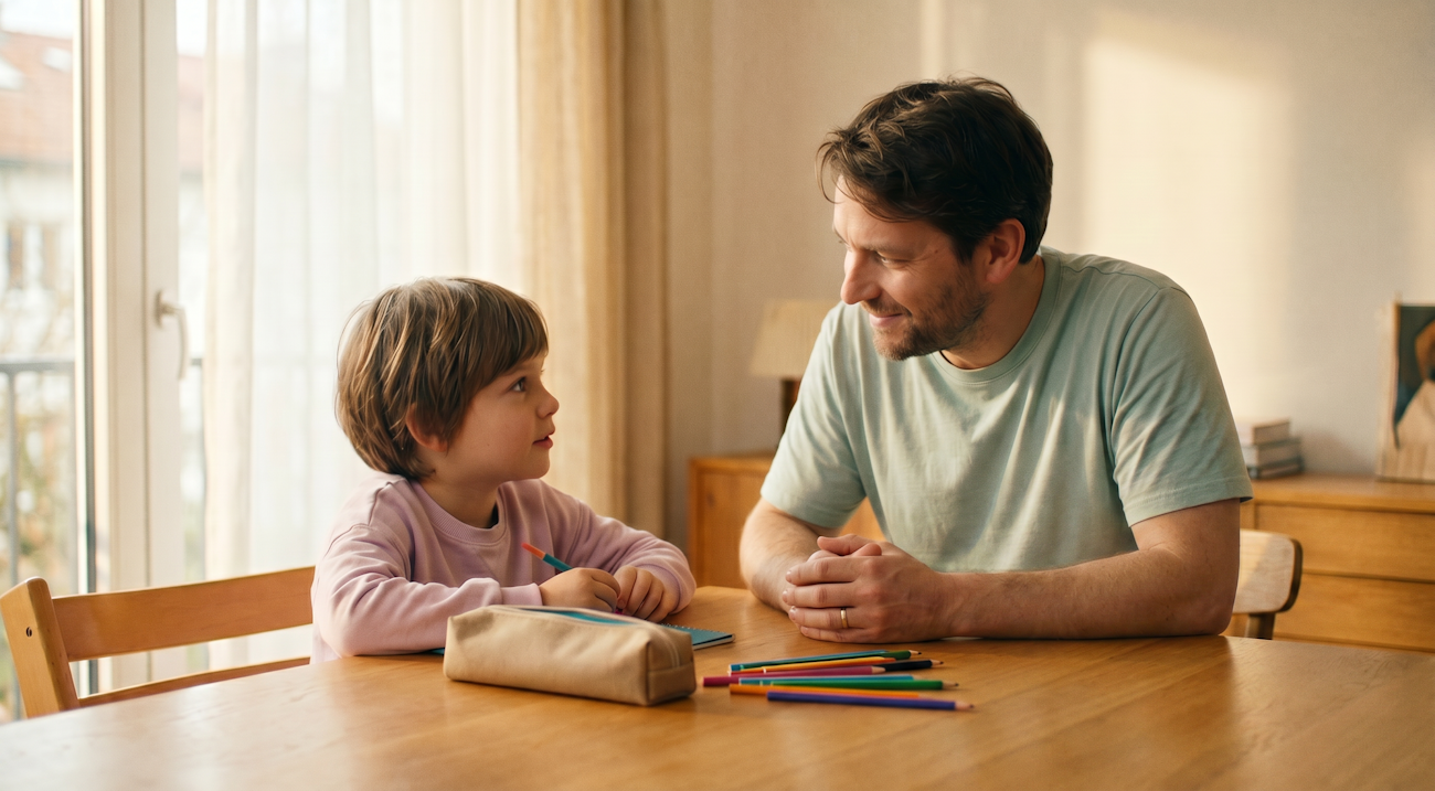 Vater mit Kind am Tisch