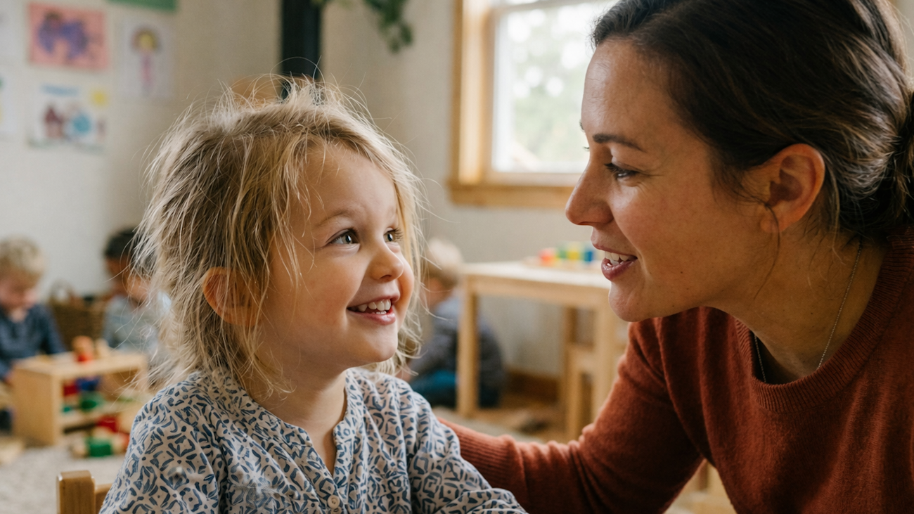 Kind übt deutliche Aussprache mit alltagsnahen Sprachübungen