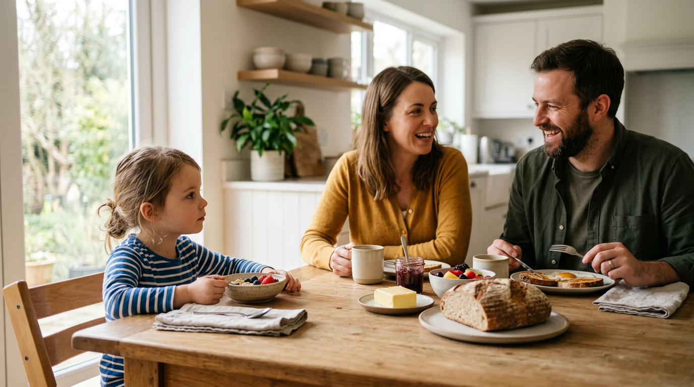 Kind lernt Sprache durch Nachahmung im Alltag