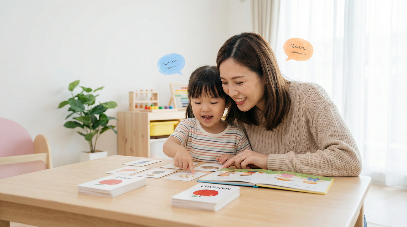 Mehrsprachiges Kind beim spielerischen Sprachlernen